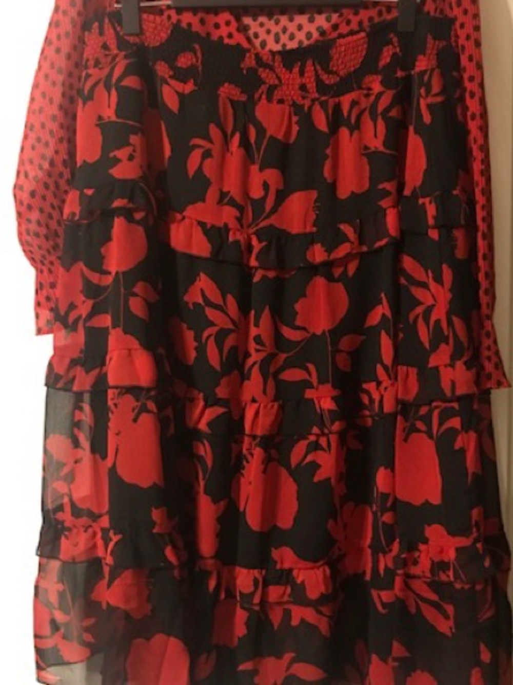 Red & Black Floral Tiered Maxi Skirt